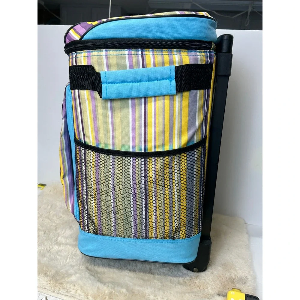 Nicole Miller Home Rolling Insulated Cooler Bag Striped Blue Yellow Purple